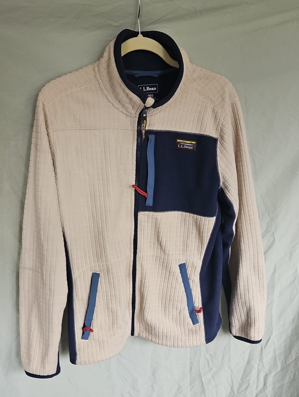 L.L. Bean Cream and Navy Mens Fleece Zjp Up Jacket, Size M